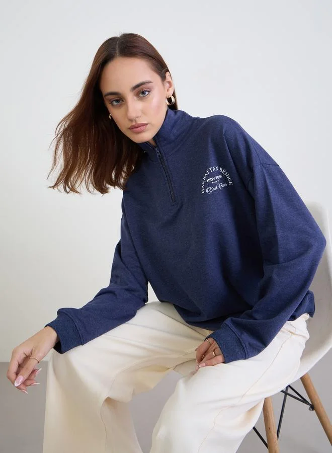 Styli Styli Dark Blue Oversized Sweatshirt