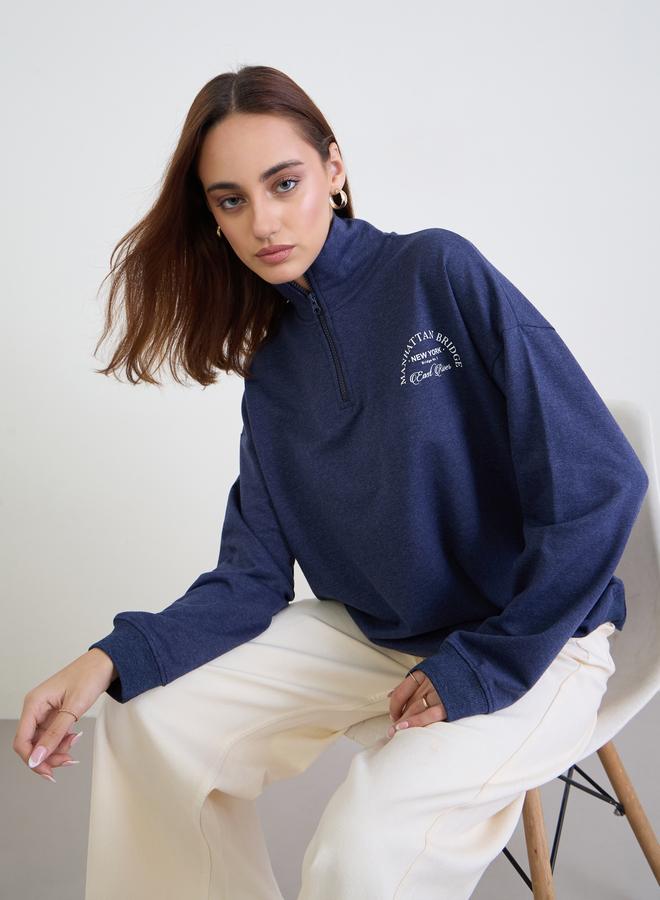 Styli Dark Blue Oversized Sweatshirt - Image 1