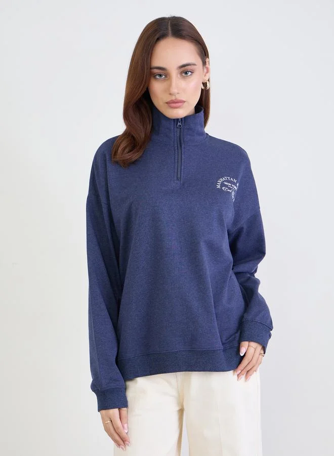 Styli Dark Blue Oversized Sweatshirt