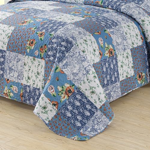 BEDIFANY Quilts Queen Size Bedding Set - Cotton-Filled Lightweight Bedspreads Queen Size (90 x 98 inch) with Garden Pattern - Reversible Farmhouse Queen Quilt Bedding Sets for Decorations, 3 Pieces - Image 3