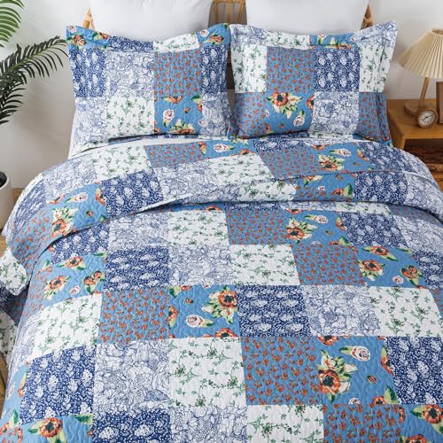 BEDIFANY Quilts Queen Size Bedding Set - Cotton-Filled Lightweight Bedspreads Queen Size (90 x 98 inch) with Garden Pattern - Reversible Farmhouse Queen Quilt Bedding Sets for Decorations, 3 Pieces - Image 2