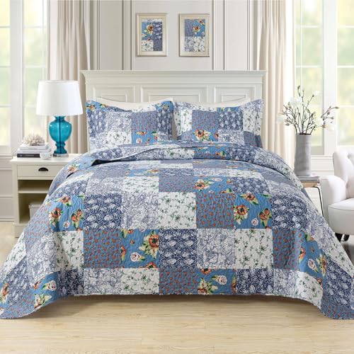 BEDIFANY Quilts Queen Size Bedding Set - Cotton-Filled Lightweight Bedspreads Queen Size (90 x 98 inch) with Garden Pattern - Reversible Farmhouse Queen Quilt Bedding Sets for Decorations, 3 Pieces - Image 1