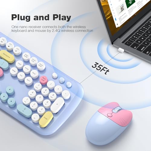 MOFii Wireless Keyboard and Mouse Combo 24G Retro Typewriter Keyboard with Number Pad and Cute Ambidextrous Wireless Mouse for Computer Laptop - Image 3
