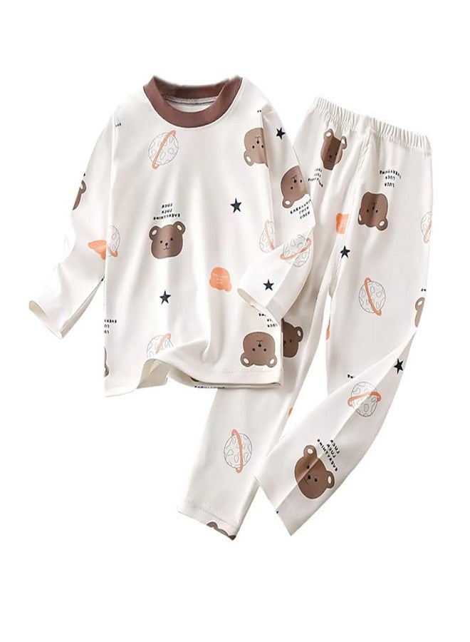 Bold N Elegant Cute Print Little Boy Girl Two Piece Set Kids Full Length Set Tshirt Pant Pajama Set for Baby (White, 5-6 Years) - Image 1