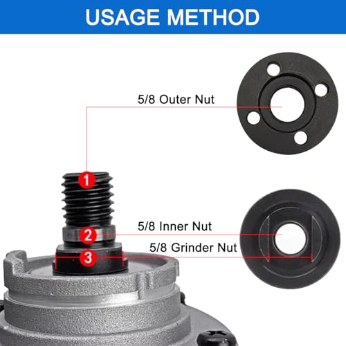 XYQMLY 3 Pcs Angle Grinder Nut Angle Grinder Wrench Kit, 5/8-11 Flange Metal Lock Nut, Angles Grinders Replacement Parts, Compatible with Makita Metabo Dewalt Ryobi Decker 193465-4, 4.5" 5" Grinder Parts - Image 4