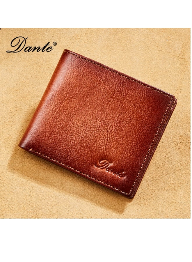 Dante Men's Wallet, Top Layer Cowhide, Anti-theft Card Swipe RFID Leather Wallet, Yellow Brown - Image 1