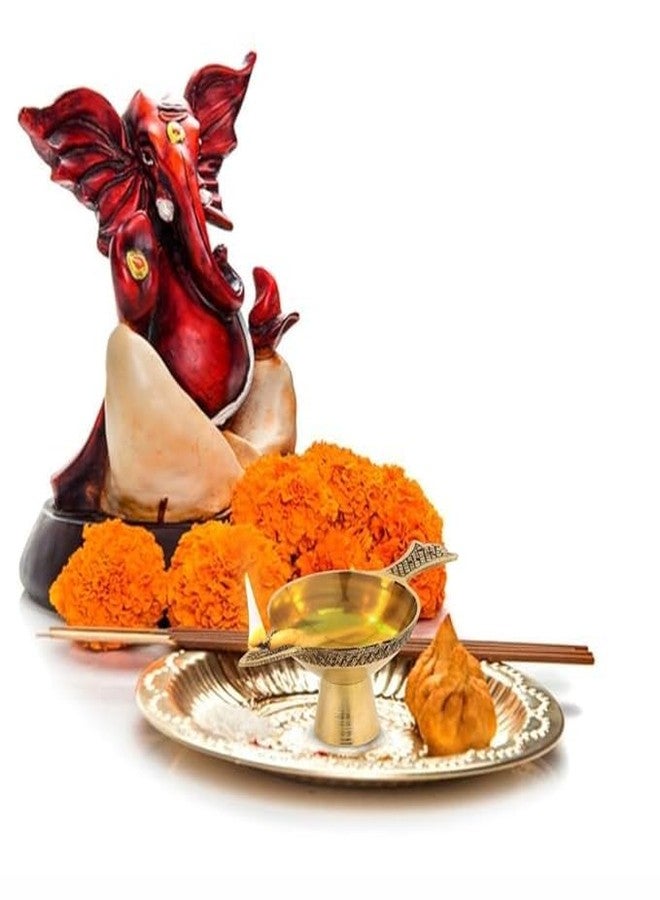 ROLIMOLI Brass Laxmi Handmade Oil Lamp with Golden Engraved Made of Brass Metal Diya Vilakku for Puja Pooja. Traditional Indian Deepawali Gift Items Set of 1 - Image 5