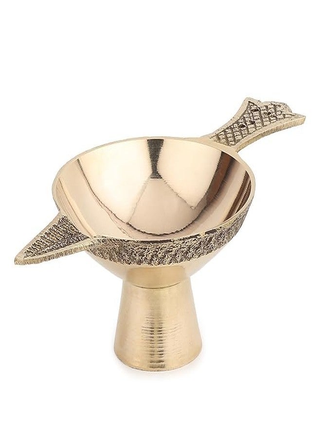 ROLIMOLI Brass Laxmi Handmade Oil Lamp with Golden Engraved Made of Brass Metal Diya Vilakku for Puja Pooja. Traditional Indian Deepawali Gift Items Set of 1 - Image 2