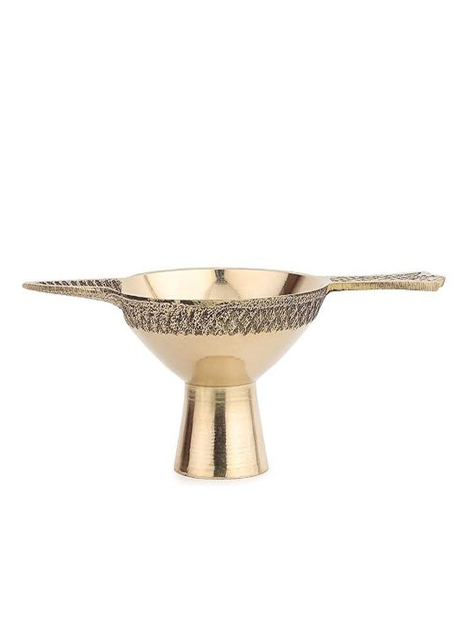 ROLIMOLI Brass Laxmi Handmade Oil Lamp with Golden Engraved Made of Brass Metal Diya Vilakku for Puja Pooja. Traditional Indian Deepawali Gift Items Set of 1 - Image 3