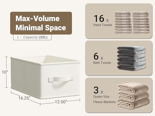 LayerSpace 3 Pack Fabric Storage Bins for Shelves | 16.25x12x10in Closet | Collapsible Bins for Organization | Linen Clothes Storage Bins | White & Ivory - Image 3