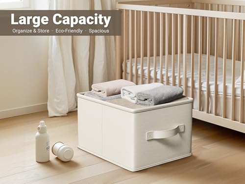 LayerSpace 3 Pack Fabric Storage Bins for Shelves | 16.25x12x10in Closet | Collapsible Bins for Organization | Linen Clothes Storage Bins | White & Ivory - Image 2