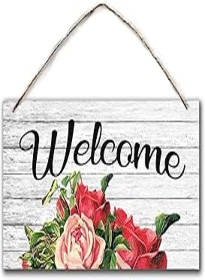 Generic ROONASN Welcome Sign, Chic Floral Design, Rustic Decor, 5X10 Rose Print, Home Decoration Sign Wooden Plaque art-11 