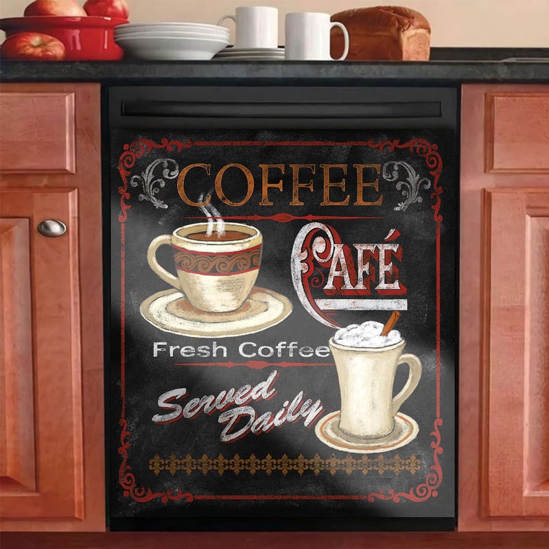 Yosa Yosa Black Dishwasher Cover Sticker Morning Coffee Decor Kitchen Refrigerator Magnet Home Coffee Tea Dishwasher Washer Panel Decal 23x26inch Magnetic