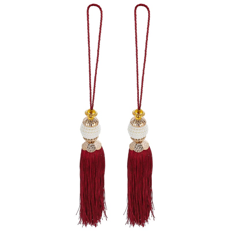 Deep Red Handmade Curtain Tassels 2pcs DIY Window Drapery Hanging Ornaments Home Decor Craft Accessories - Image 2