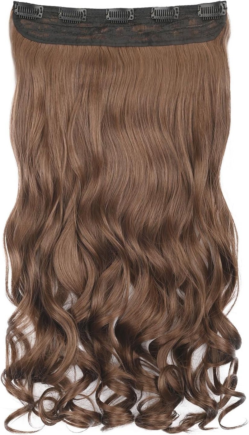REECHO 20" 1-Pack 3/4 Full Head Curly Wave Clips in on Synthetic Hair Extensions HE008 Hairpieces for Women 5 Clips 4.5 Oz per Piece - Medium Warm Brown - Image 2