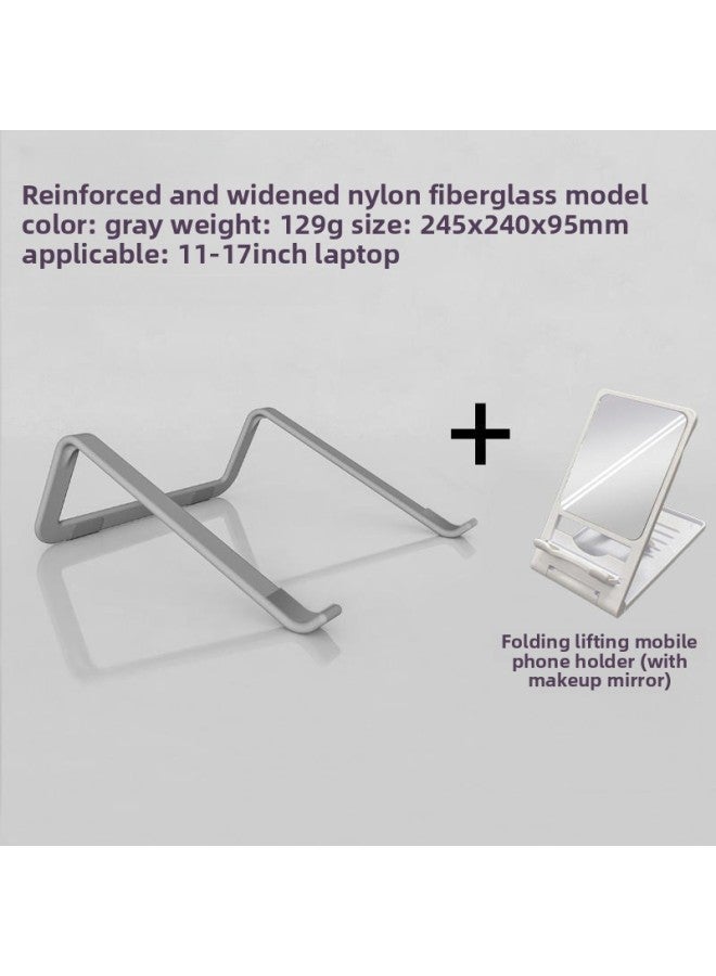 Laptop Stand Pad High Bracket Rotatable Lifting Heat Rack Portable Desktop Metal Tablet Stand-Color:【24 Widened And Lengthened Laptop Stand + Mobile Phone Holder】 - Gray