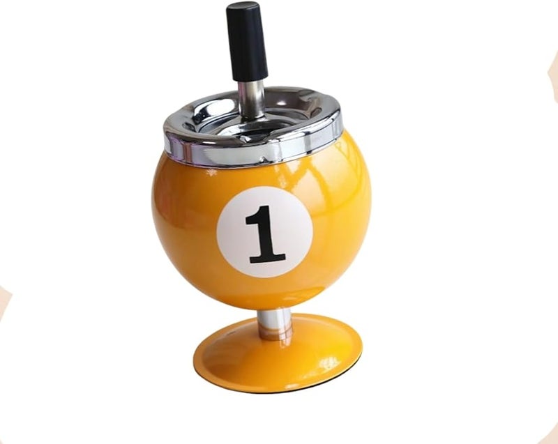 Yellow Metal Billiard Shaped Ashtray With Lid To Prevent Flying Ash - Image 2