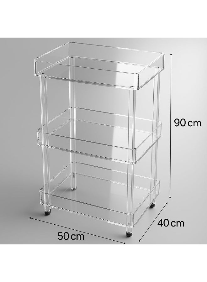 Horoof Home® Modern Clear Acrylic End Table – 3-Tier Rolling Shelf Cart - Image 2