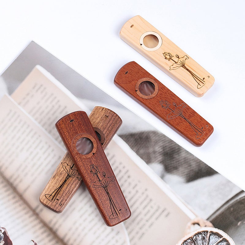 Wooden Kazoo Musical Instruments Ukulele Guitar Accompany Gift for Adult Music Beginner Interesting Party Carnival Show Kazoo Instrument with Replaceable 2 Flute Film - Image 2