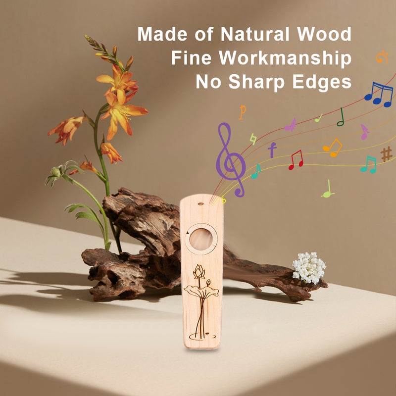 Wooden Kazoo Musical Instruments Ukulele Guitar Accompany Gift for Adult Music Beginner Interesting Party Carnival Show Kazoo Instrument with Replaceable 2 Flute Film - Image 3