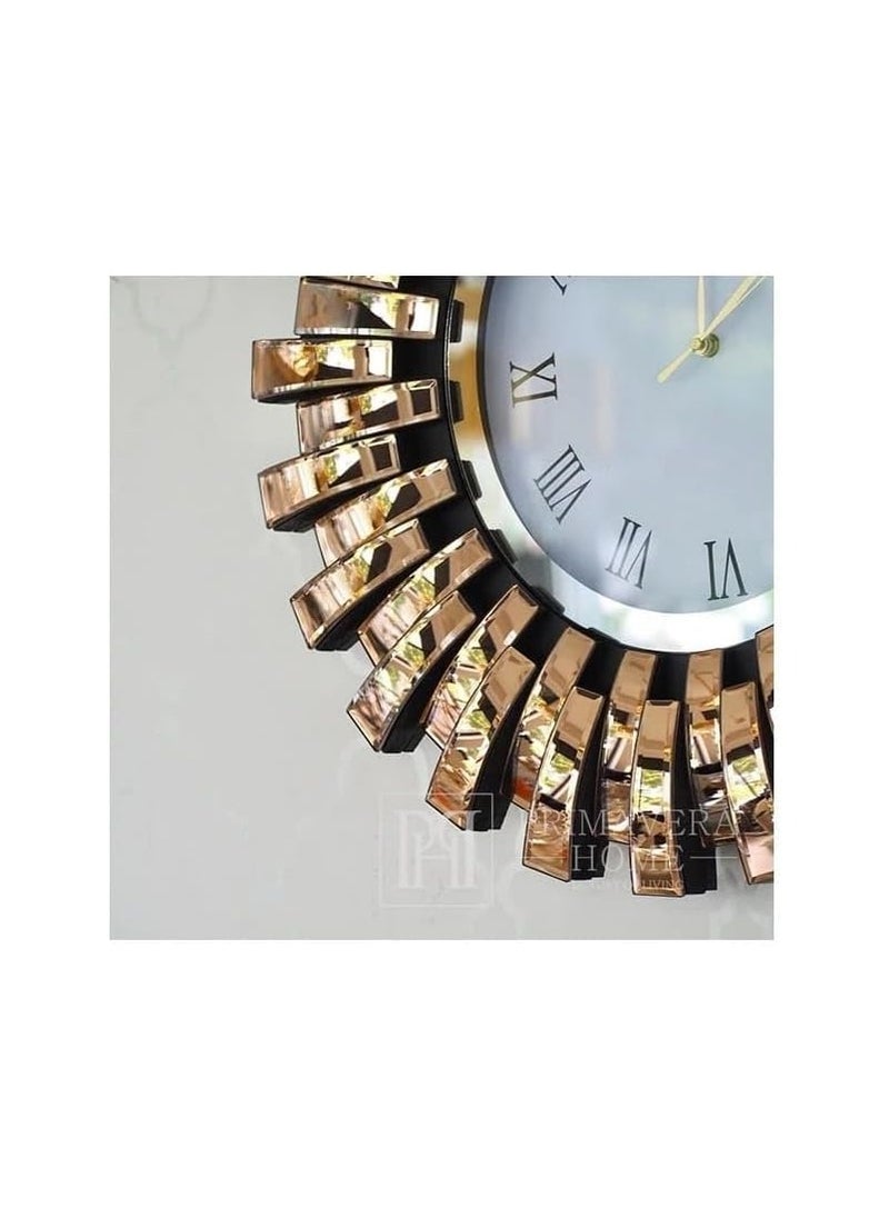 AWD - Round Glass Mirror Clock with Roman Numerals, Silent Battery Operated Quartz Clock for Living Room Bedroom Home Office School Décor, Elegant Wall Clock, Modern Design, Gift. (Bronze Gold) - Image 1