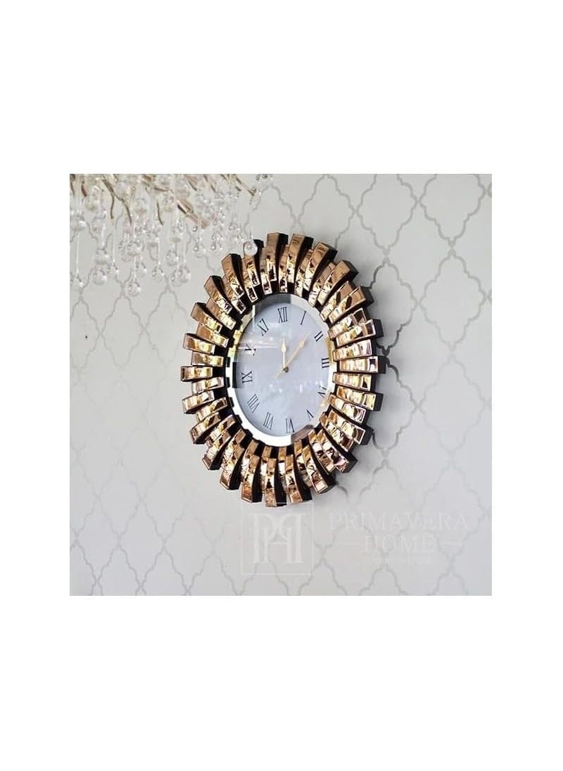 AWD - Round Glass Mirror Clock with Roman Numerals, Silent Battery Operated Quartz Clock for Living Room Bedroom Home Office School Décor, Elegant Wall Clock, Modern Design, Gift. (Bronze Gold) - Image 1