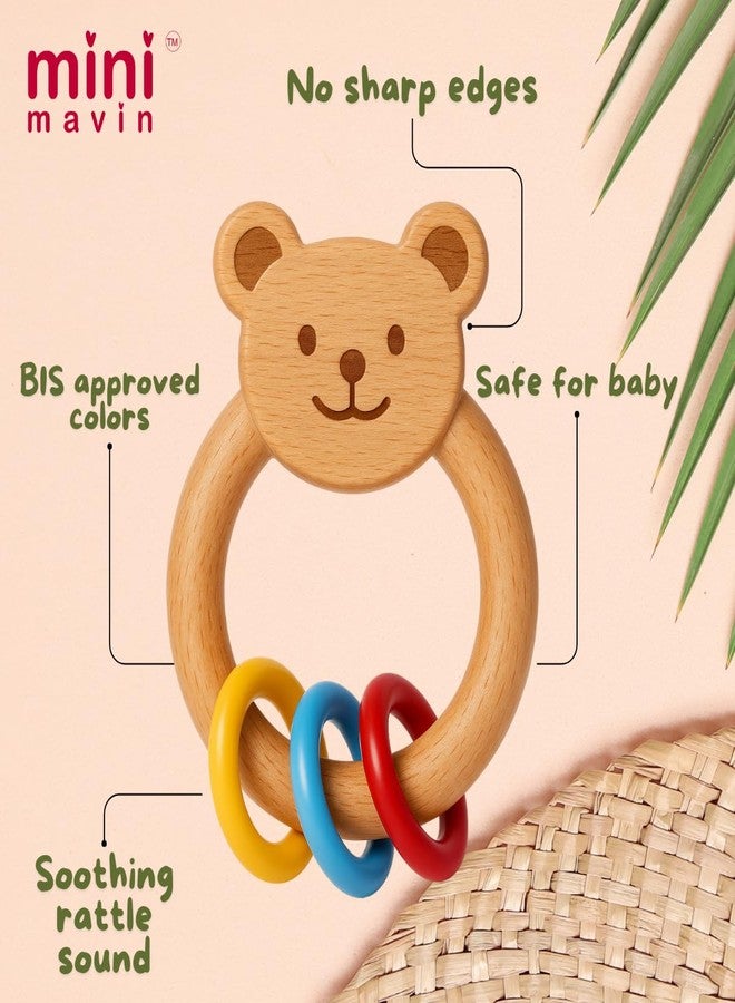 MINI MAVIN Minimavin Neem Wood Teether for Babies (0-12 Months) - Natural Wooden Teething Toy & Rattle | BPA Free Gum Relief & Easy Grip | Safe Baby Toys for Infants 3-6 to 6-12 Months (2Rattle+Ring+Dumbell) - Image 3