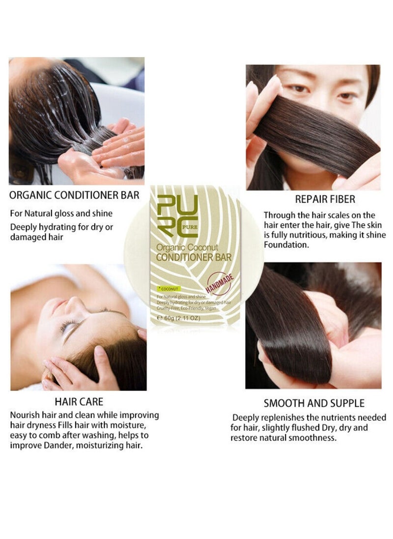 PURC - 60g Organic Coconut Conditioner Bar Deeply Moisturizing Hydrating Shampoo Soap Bar for Dry and Damaged Hair Natural Plant Extracts Ingredients Conditioner Bar for Nourishing and Shine - Image 1
