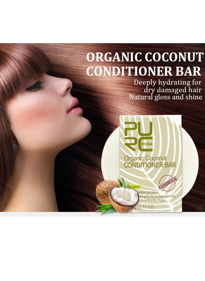 PURC - 60g Organic Coconut Conditioner Bar Deeply Moisturizing Hydrating Shampoo Soap Bar for Dry and Damaged Hair Natural Plant Extracts Ingredients Conditioner Bar for Nourishing and Shine - Image 1