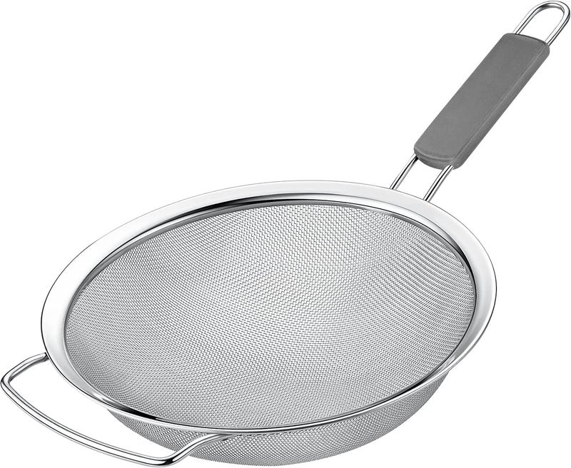 Kafoor 9"" Large Extra Fine Mesh Strainer With Thermo Plastic Rubber Handle - Sieve Fine Mesh Stainless Steel - Ideal To Strain Pasta  Quinoa And Rice - Image 1