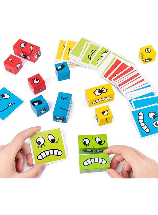 هوكور مكعبات خشبية متطابقة للاطفال، العاب تعليمية مونتيسوري ستيم للاطفال من سن 1-3 سنوات فما فوق، مكعبات بناء مكعب لتغيير الوجه، من ابين، طفل - Image 4