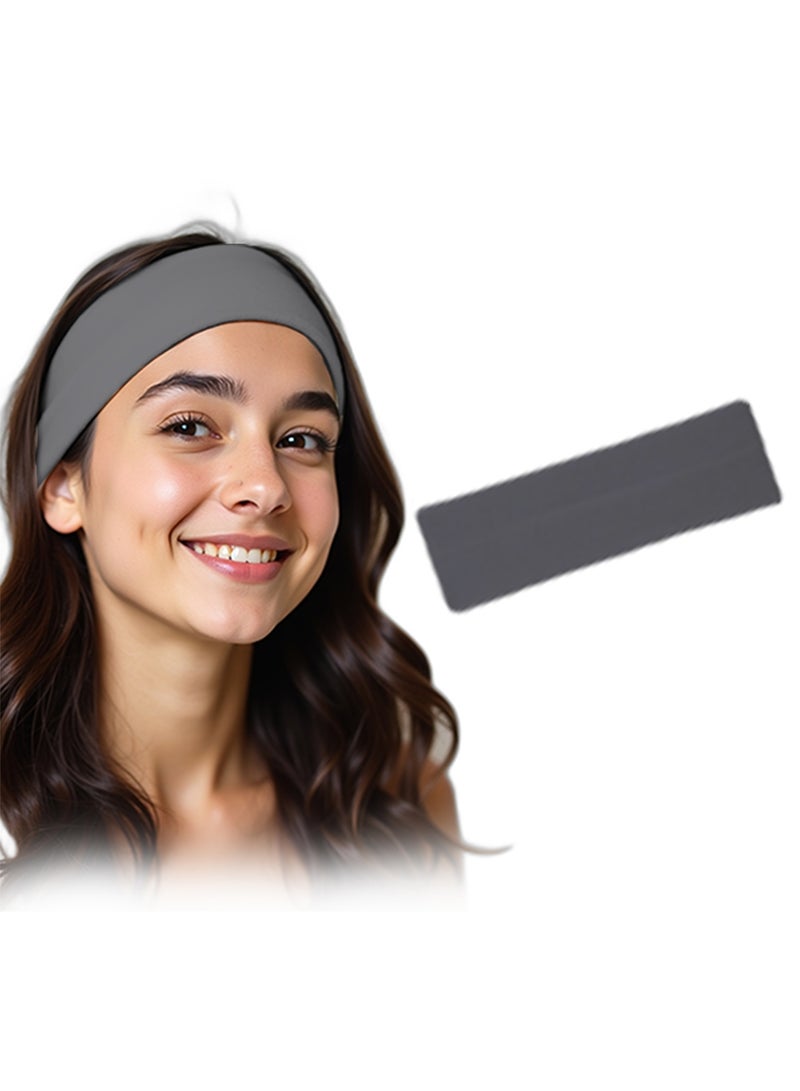 بندانة راس عريض للغاية 7 سم سادة قابل للتمدد للجنسين عصابة راس ناعمة لليوجا (رمادي غامق) - Image 1