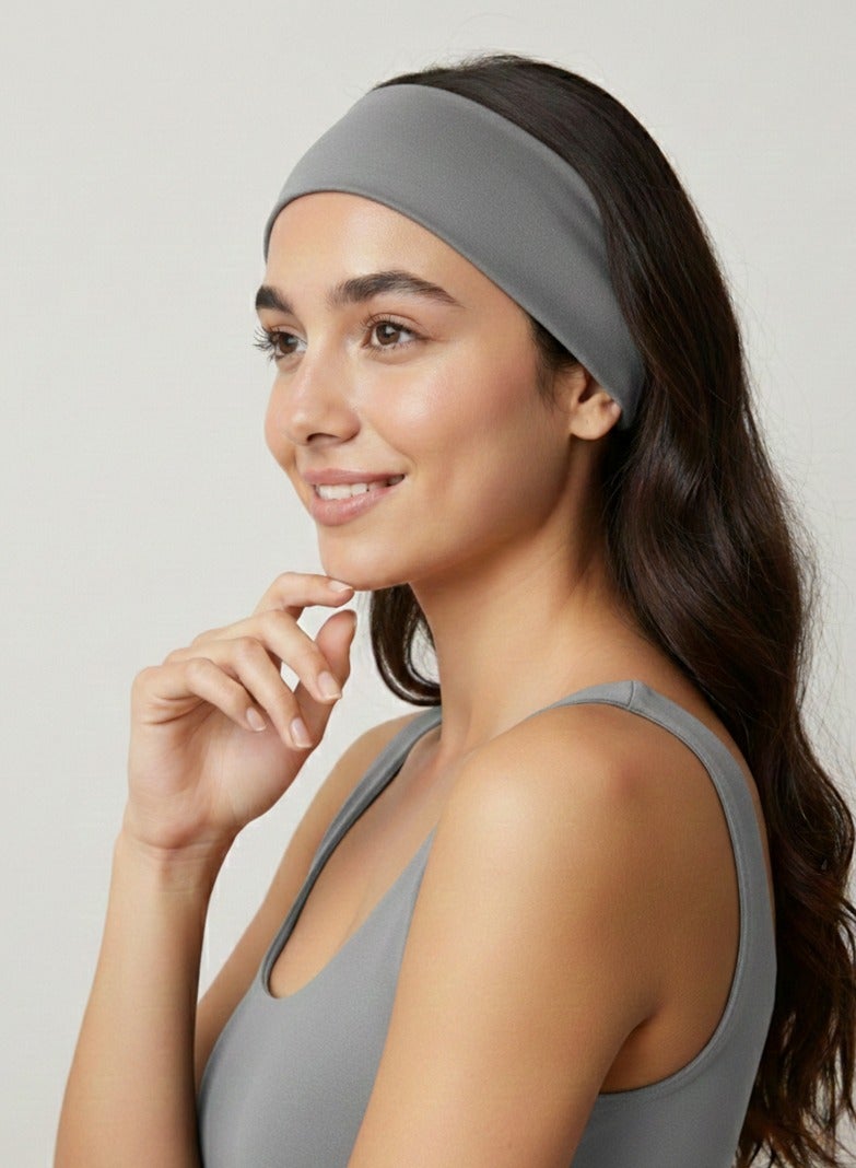 Extra Wide 7cm Plain Stretch Unisex Soft Yoga Headband (Dark Gray) - Image 3