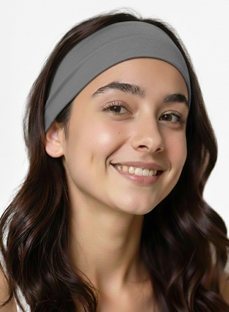 Extra Wide 7cm Plain Stretch Unisex Soft Yoga Headband (Dark Gray) - Image 5