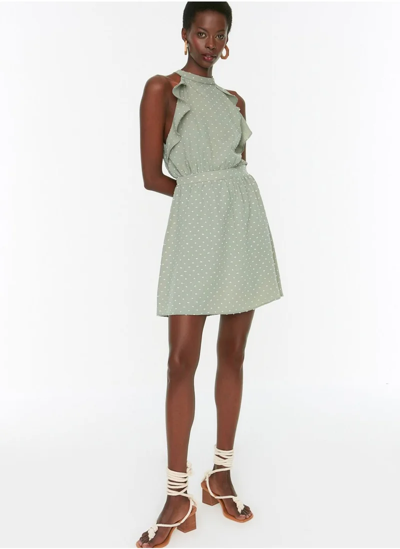 trendyol Halter Neck Ruffle Detail Polka Dot Dress