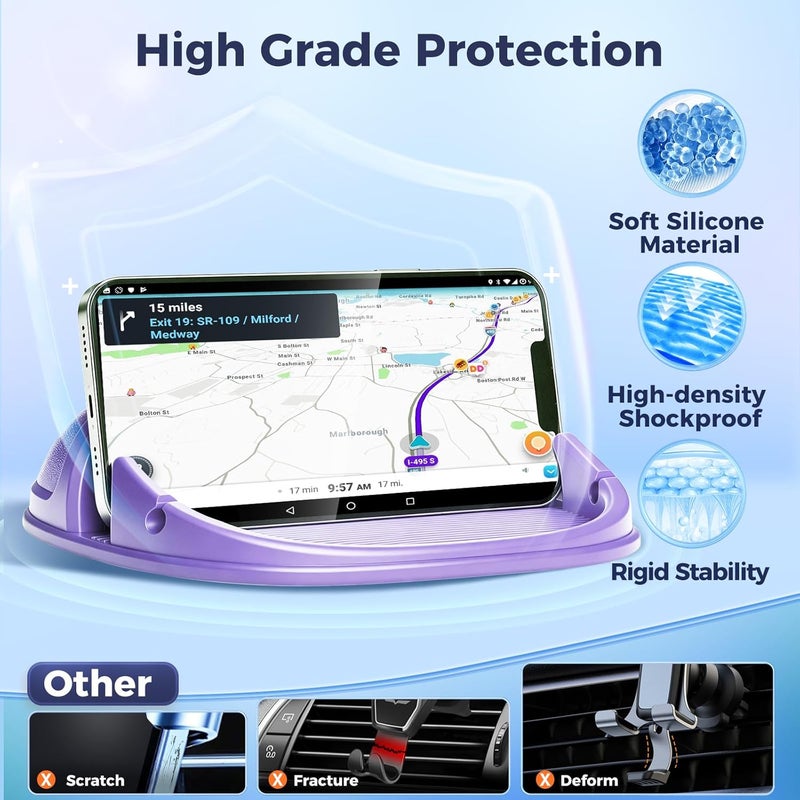Loncaster Phone Holder, Mount Silicone Pad Mat for Various Dashboards, Slip Free Desk Stand Compatible with iPhone, Samsung, Android Smartphones, GPS Devices and More (Purple) - Image 3