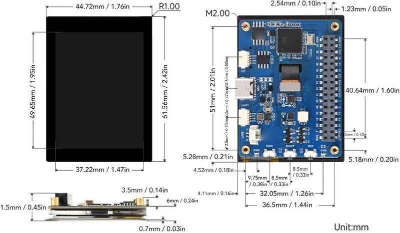 POCREATION 2.41 Inch Touch Display Development Board, Dual Core Processor ARM Cortex M33 and Hazard3, with Capacitive Touch HD Display 450x600 Resolution - Image 2