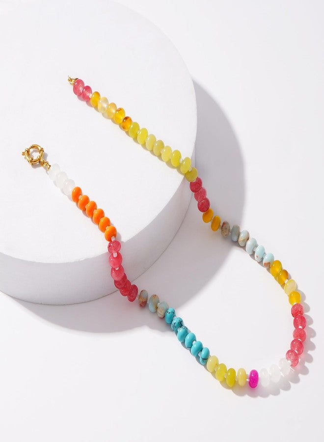 LALAPPLE Colorful Beaded Gemstone Necklace for Women, Boho Rainbow Bead Choker with Natural Stone Crystal Beads, Handmade Summer Beach Necklace Jewelry, 17.5 inches, Stone, natural stone - Image 4