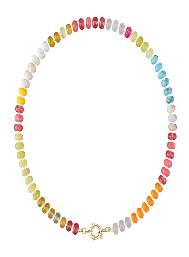 LALAPPLE Colorful Beaded Gemstone Necklace for Women, Boho Rainbow Bead Choker with Natural Stone Crystal Beads, Handmade Summer Beach Necklace Jewelry, 17.5 inches, Stone, natural stone - Image 1