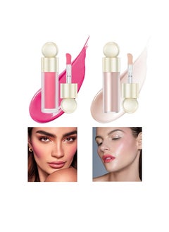 KWOLYKIM 2 Colors Liquid Blush and Highlighter Dewy Cheek Tint Silky Smooth Cream Blush MultiUse Shimmer Luminizers Body Glitter Pearl White Highlighters stick Makeup