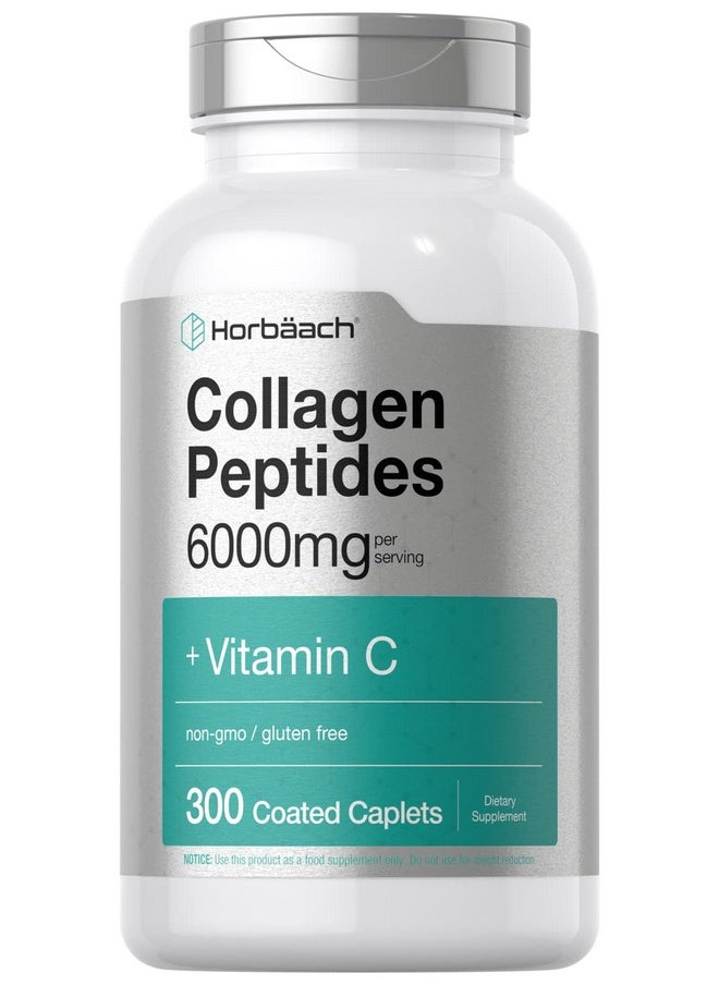 Horbaach Horbäach Collagen Peptides 6000mg | 300 Caplet Pills | with Vitamin C | Hydrolyzed Collagen Supplement | Non-GMO, Gluten Free  - Image 1