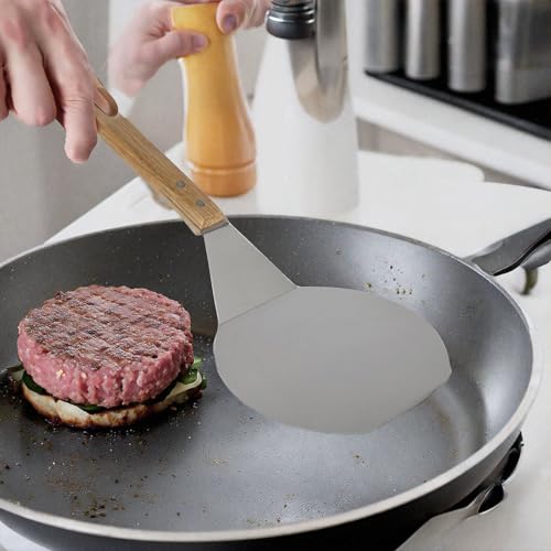 Homi styles Extra-Large Stainless Steel Wide Spatula Turner Strong Wooden Handle - Dishwasher Safe Kitchen Utensil - Heavy Duty Oversized Metal Lifter Grilling, Cooking, Baking Cake & Cookies pancake spatula - Image 4