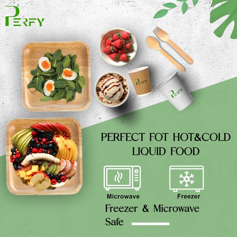 Perfy Palm Leaf Dinnerware Set Combo Disposable Square Plate Set 10 6 Inch250ml BowlsCutlery with Biodegradable Cups 250ml 120Eco Friendly Tableware for Wedding Party Pack of 100 - Image 4