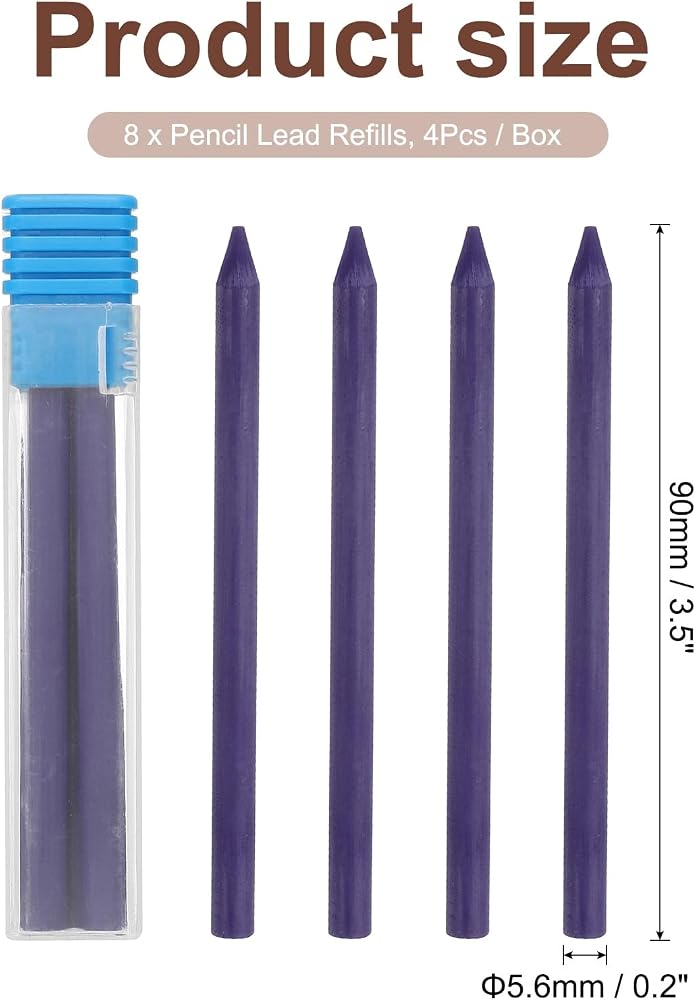 PATIKIL 8Pcs 5.6mm 2B Carpenter Pencil Lead Refills, Solid Dry Pencil Refills Break Resistant Lead Refill for Mechanical Carpenter Construction Pencils Art Drafting, Purple - Image 1