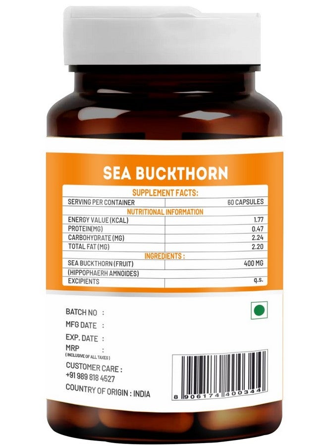 Vitawin Sea Buckthorn For Healthy Heart, Immunity Power, Skin Care & Body Detox, Natural Herbal Nutrition Supplement, Veg - 60 Capsules, 100 grams - Image 3