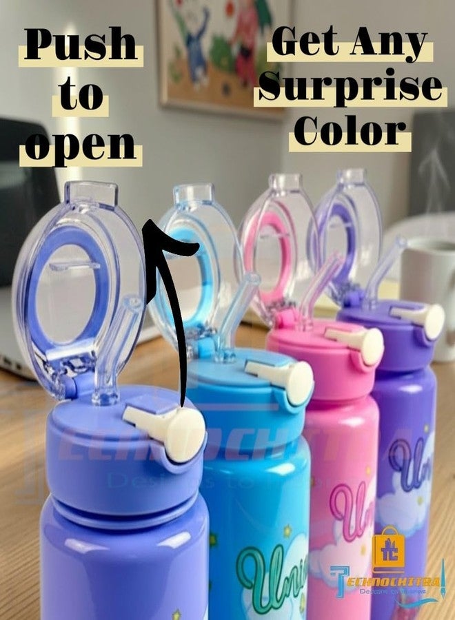 TECHNOCHITRA Unicorn Sipper Water Bottle for Kids Girls 900 ml | Leakproof BPA-Free Plastic Bottle with Silicone Straw & Push Button | Dishwasher Safe Water Bottle Sipper for 3–10 Years - Image 3