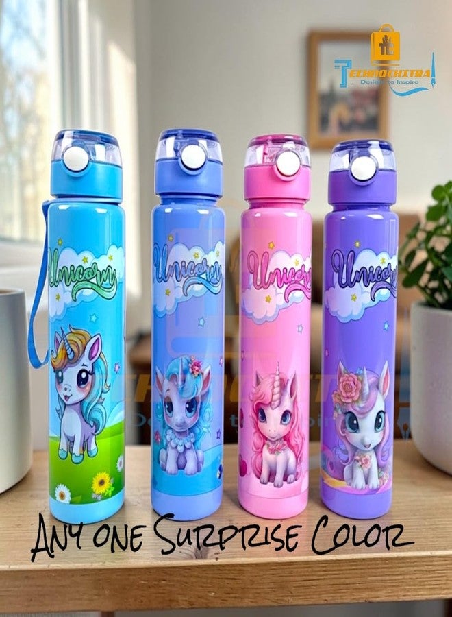 TECHNOCHITRA Unicorn Sipper Water Bottle for Kids Girls 900 ml | Leakproof BPA-Free Plastic Bottle with Silicone Straw & Push Button | Dishwasher Safe Water Bottle Sipper for 3–10 Years - Image 2