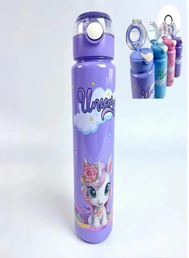 TECHNOCHITRA Unicorn Sipper Water Bottle for Kids Girls 900 ml | Leakproof BPA-Free Plastic Bottle with Silicone Straw & Push Button | Dishwasher Safe Water Bottle Sipper for 3–10 Years - Image 1