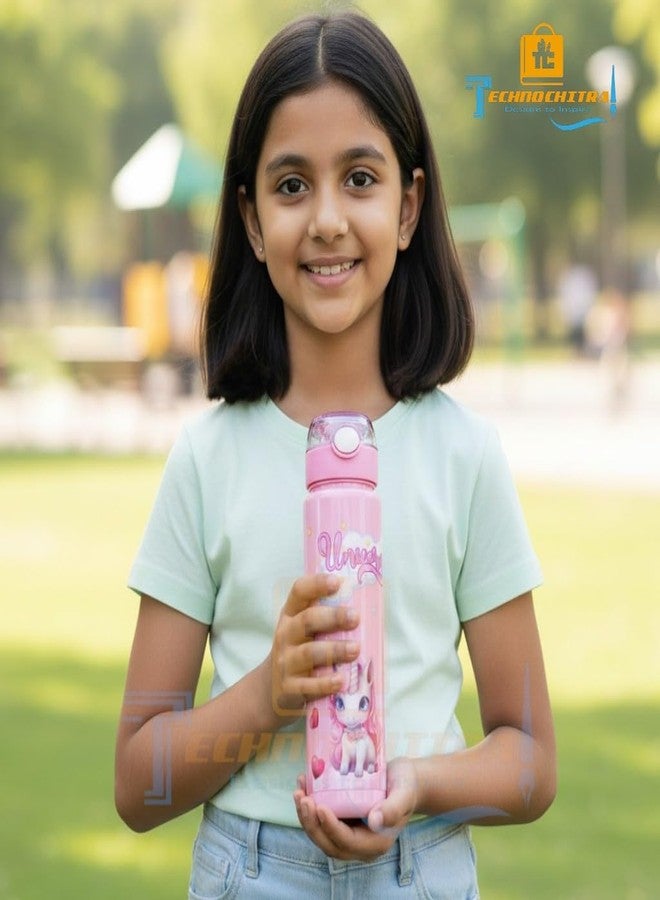 TECHNOCHITRA Unicorn Sipper Water Bottle for Kids Girls 900 ml | Leakproof BPA-Free Plastic Bottle with Silicone Straw & Push Button | Dishwasher Safe Water Bottle Sipper for 3–10 Years - Image 4