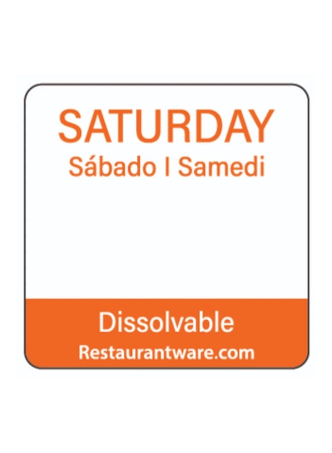 Restaurantware RW Smart 1 Inch x 1 Inch Food Rotation Labels, 500 Dissolvable Food Safety Labels - Premium Trilingual, Orange Paper Day Of The Week Labels, For Food Storage Or Prep, Saturday - Image 1
